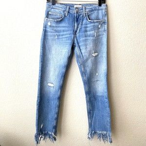 Zara Woman Premium Denim Distressed Raw Hem Crop Jeans Size 2 Jns3